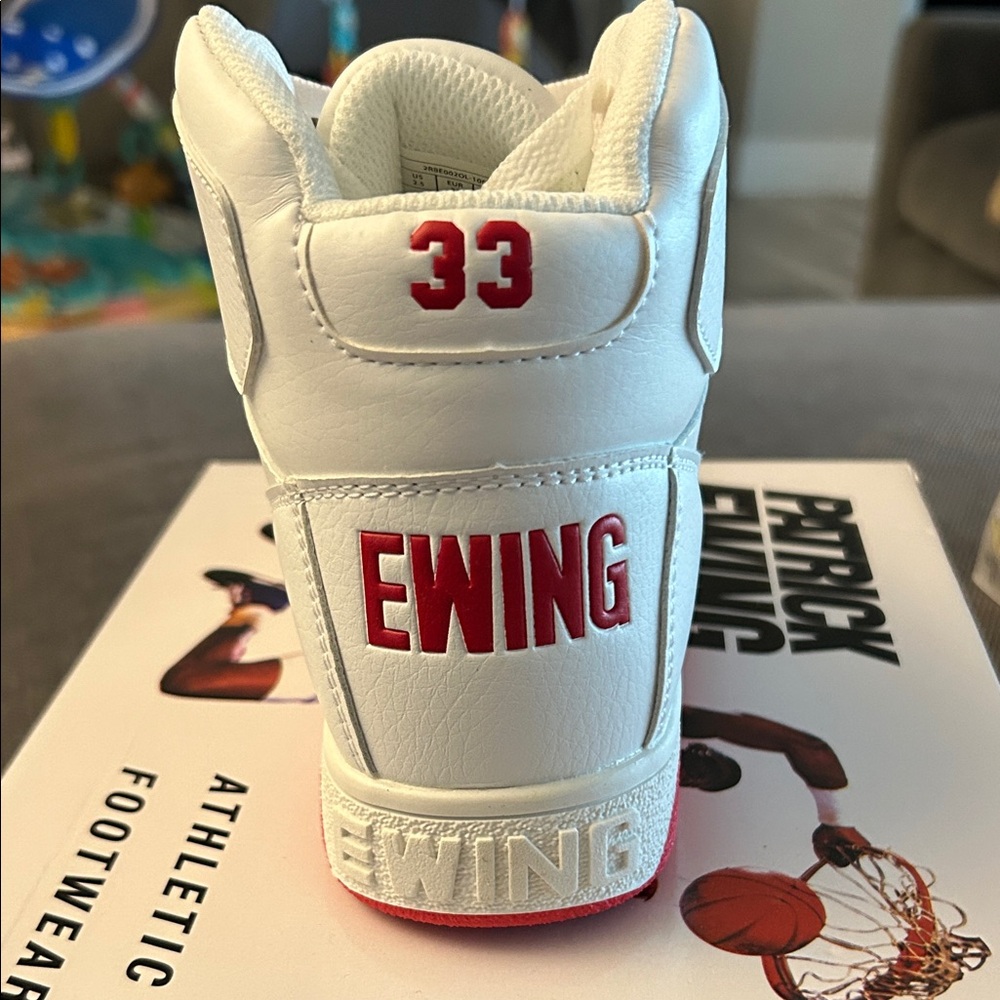 Brand New Patrick Ewing White and Red High-Top Pre School Sneakers 2.5 Youth - Picture 2 of 10